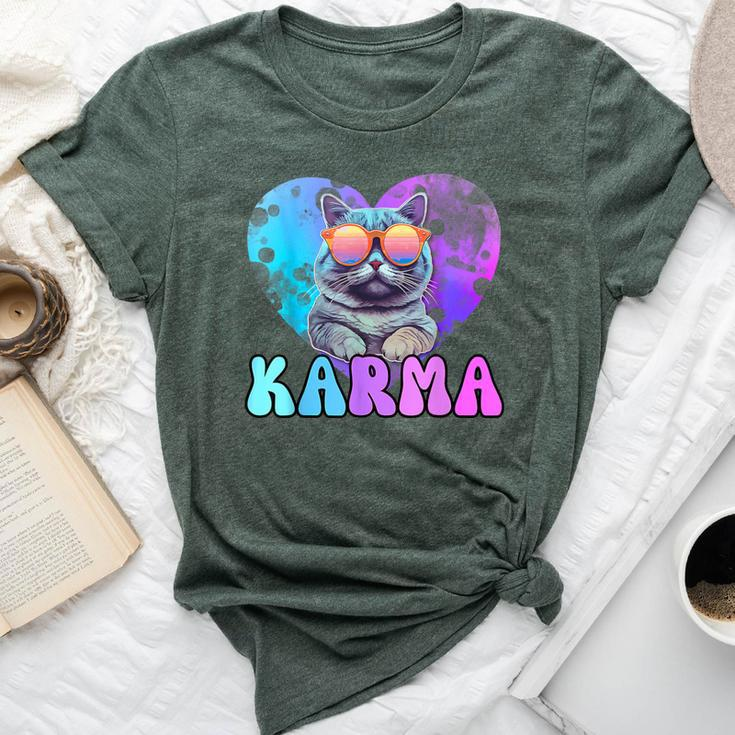 Karma Groovy Letters Concert Summer Heart Cat Lover Bella Canvas T-shirt