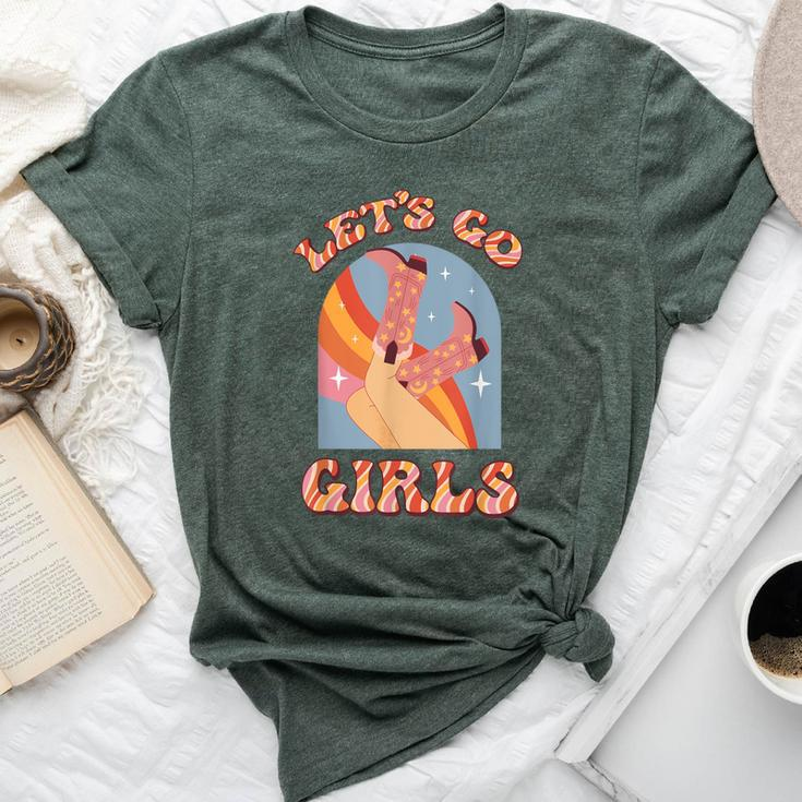 Let's Go Girls Vintage Western Country Cowgirl Boot Southern Bella Canvas T-shirt