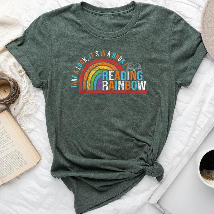 Take A Look A Book Vintage Reading Librarian Rainbow Bella Canvas T-shirt