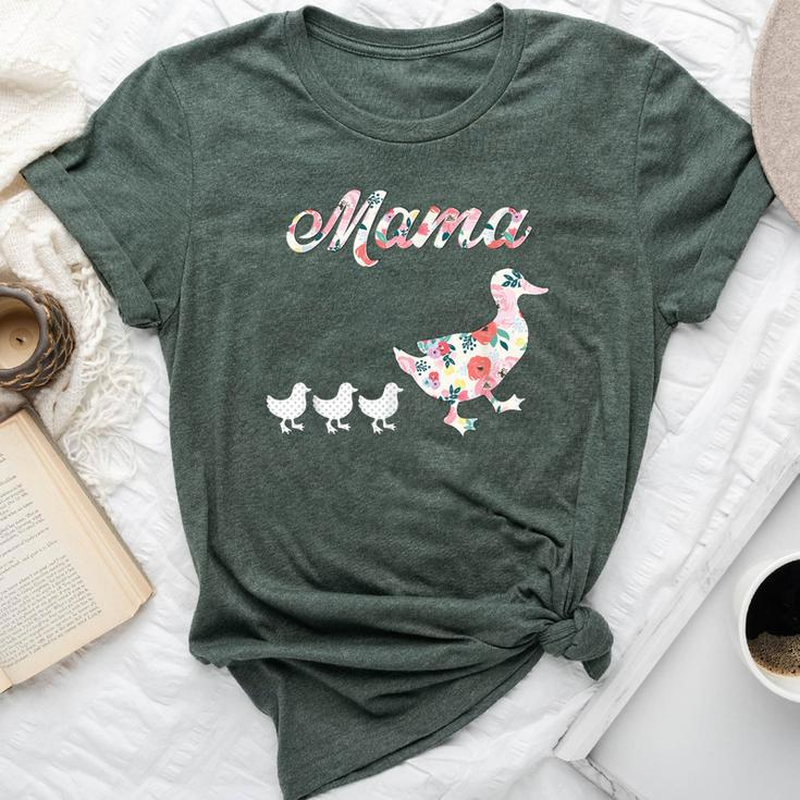 Mama Duck Mama Duck And 3 Ducklings Floral Mom Of 3 Bella Canvas T-shirt