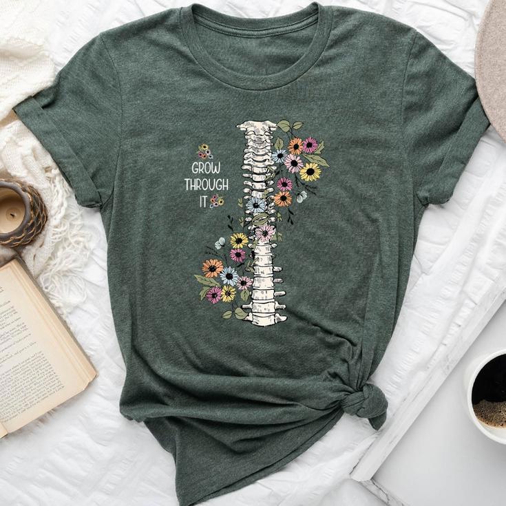 Mental Health Warrior Grow Through It Floral Spine Women Bella Canvas T-shirt