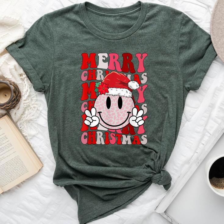 Merry Christmas Smile Face Santa Claus Hat Groovy Retro Bella Canvas T-shirt