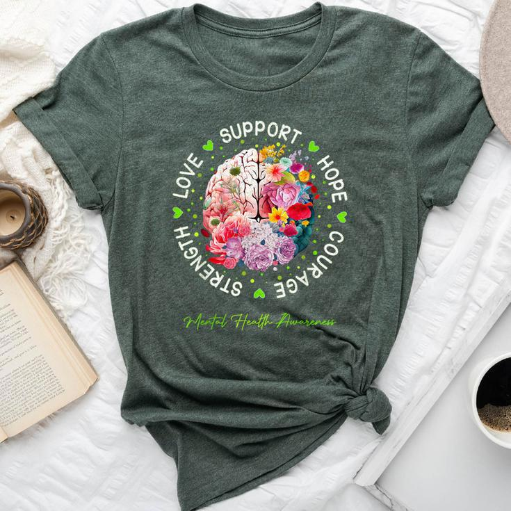 Motivational Support Floral Brain Mental Health Awareness Bella Canvas T-shirt