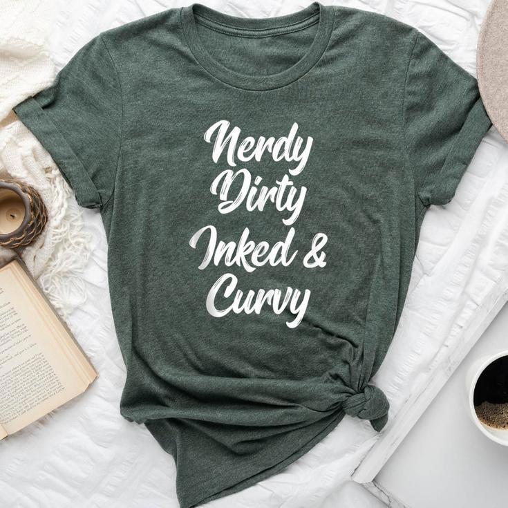 Nerdy Dirty Inked & Curvy Reading Lovers Tattoo Curves Women Bella Canvas T-shirt