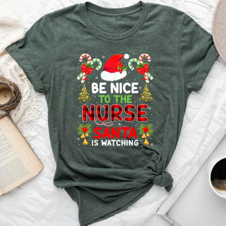 Be Nice To The Nurse Santa Is Watching Red Plaid Christmas Bella Canvas T-shirt