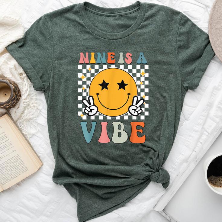 Nine Is A Vibe 9Th Birthday Groovy Boys Girls 9 Years Old Bella Canvas T-shirt