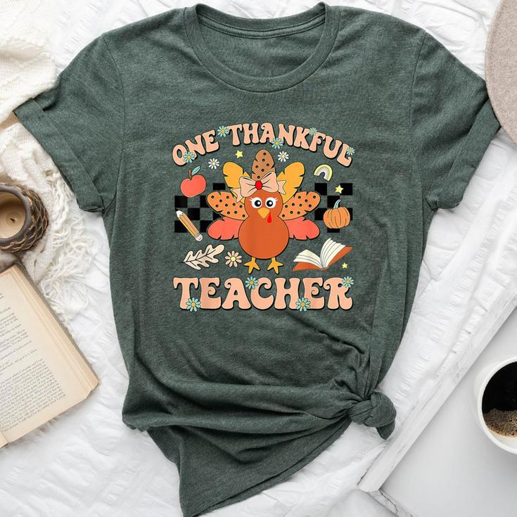 One Thankful Teacher Thanksgiving Retro Groovy Fall Teachers Bella Canvas T-shirt