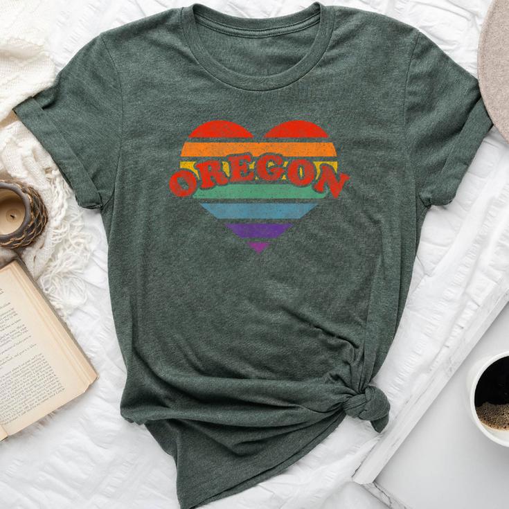 Oregon Retro Rainbow Heart 80S Whimsy Lgbtq Pride Stat Bella Canvas T-shirt