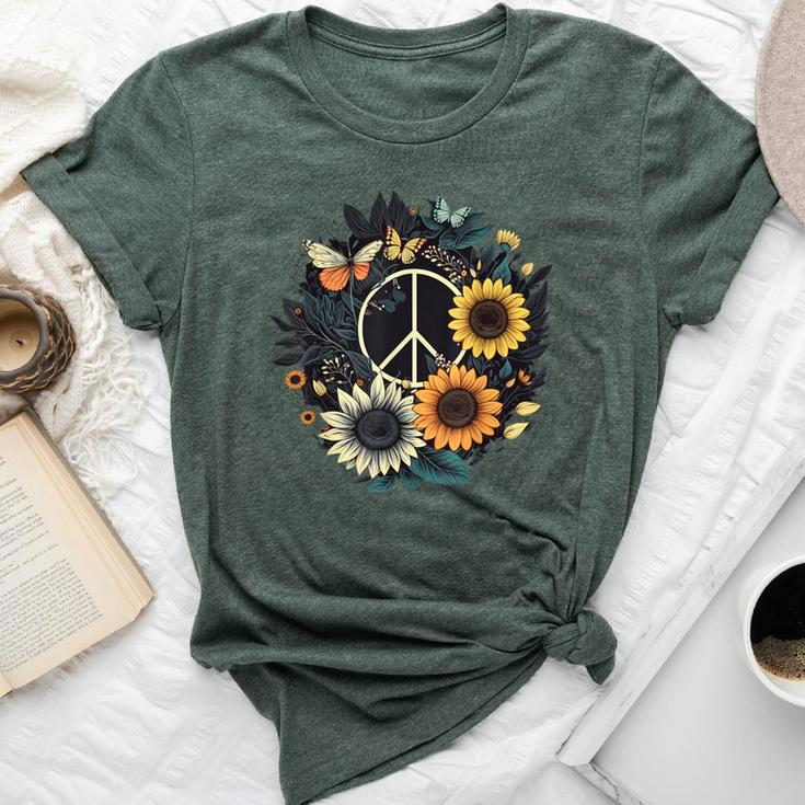 Peace Sign Love Sunflower On 60S 70S Sunflower Hippie Bella Canvas T-shirt