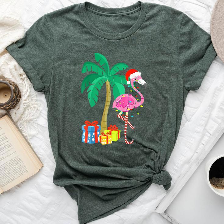 Pink Flamingo Christmas Palm Tree Tropical Xmas Bella Canvas T-shirt