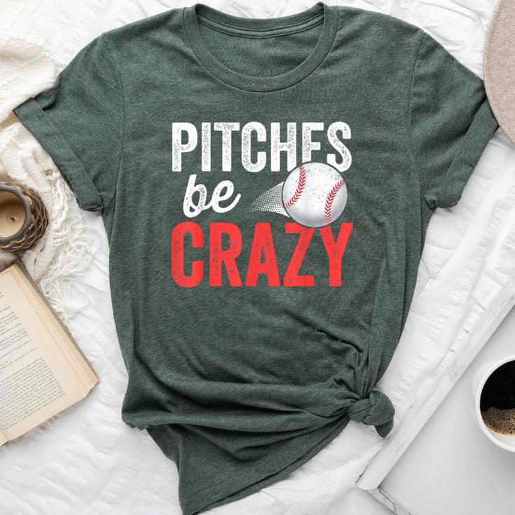 Pitches Be Crazy Baseball Pun Mom Dad Adult Bella Canvas T-shirt