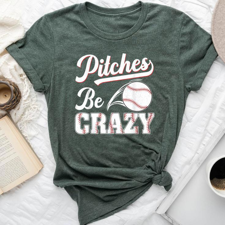 Pitches Be Crazy Baseball Pun Mom Dad Adult Bella Canvas T-shirt
