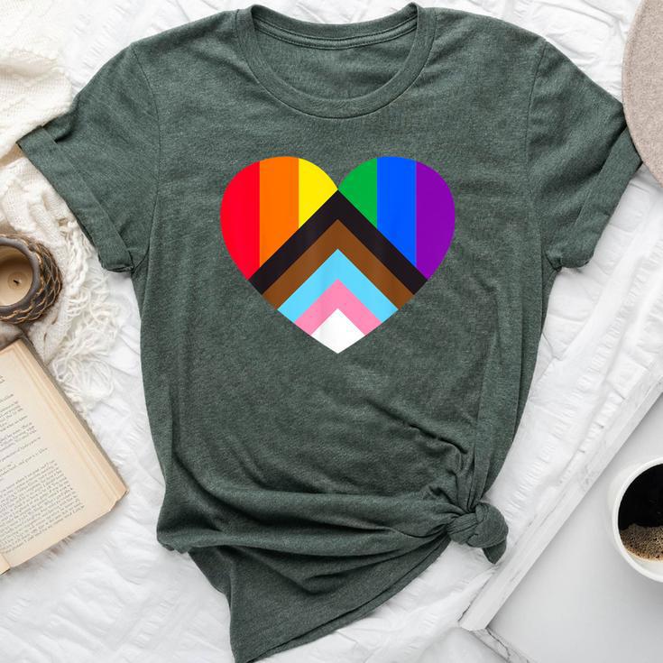 Progress Pride Rainbow Heart Lgbtq Gay Lesbian Trans Bella Canvas T-shirt