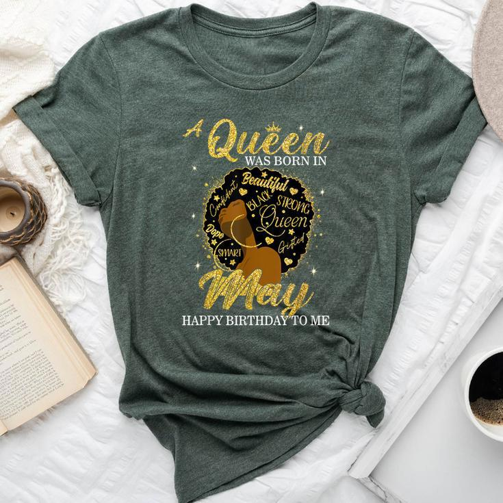 A Queen Was Born In May Birthday Afro Girl Black Women Bella Canvas T-shirt