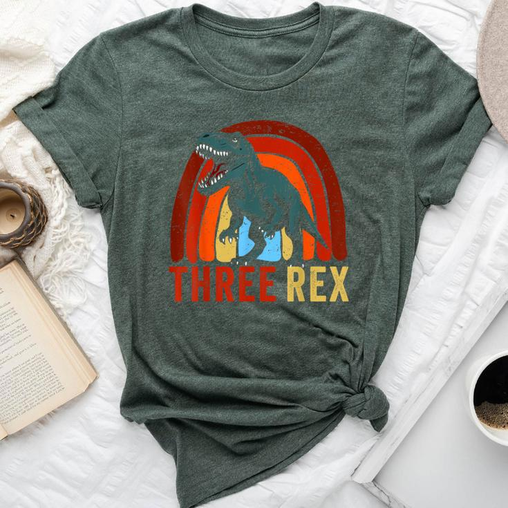 Rainbow Three Rex Retro Vintage Dinausor 3 Year Old Trex Bella Canvas T-shirt