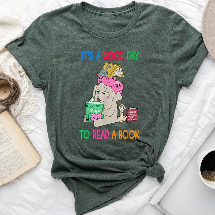 Read Book Cute School Teacher Librarian Elephant Pigeon Bella Canvas T-shirt