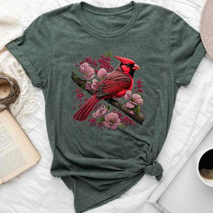 Red Cardinal Bird And Pink Flowering Dogwood Blossoms Bella Canvas T-shirt