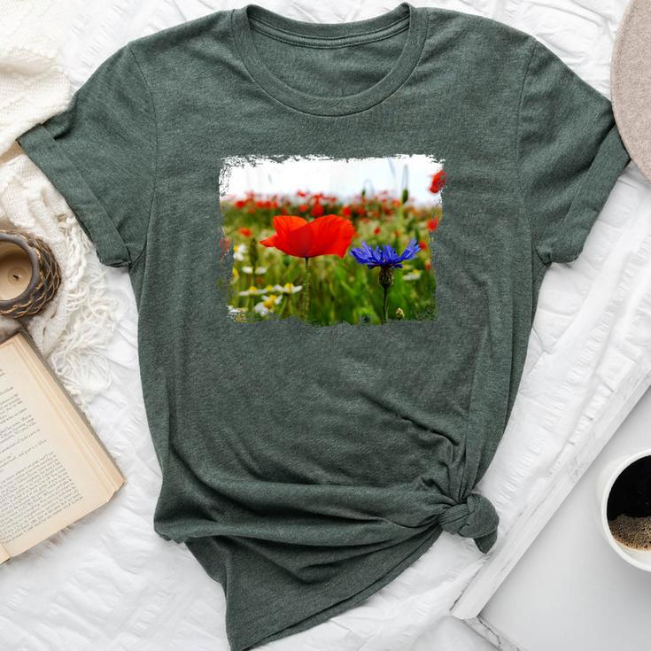 Red Poppy Flower Blooming Summer Field Meadow Fresh Air Bella Canvas T-shirt
