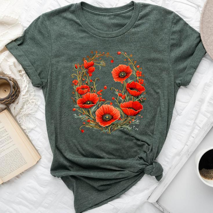 Red Poppy Flower Botanical Red Poppies For Women Bella Canvas T-shirt