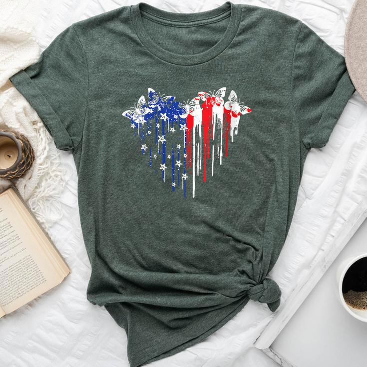 Retro Butterfly American Flag Heart 4Th Of July Bella Canvas T-shirt