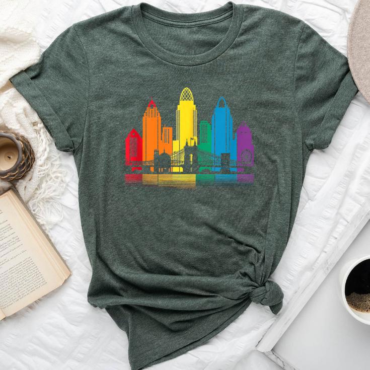 Retro Cincinnati Skyline Rainbow Lgbt Lesbian Gay Pride Bella Canvas T-shirt