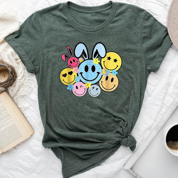 Retro Easter Bunny Smile Face Groovy Happy Easter Day Womens Bella Canvas T-shirt