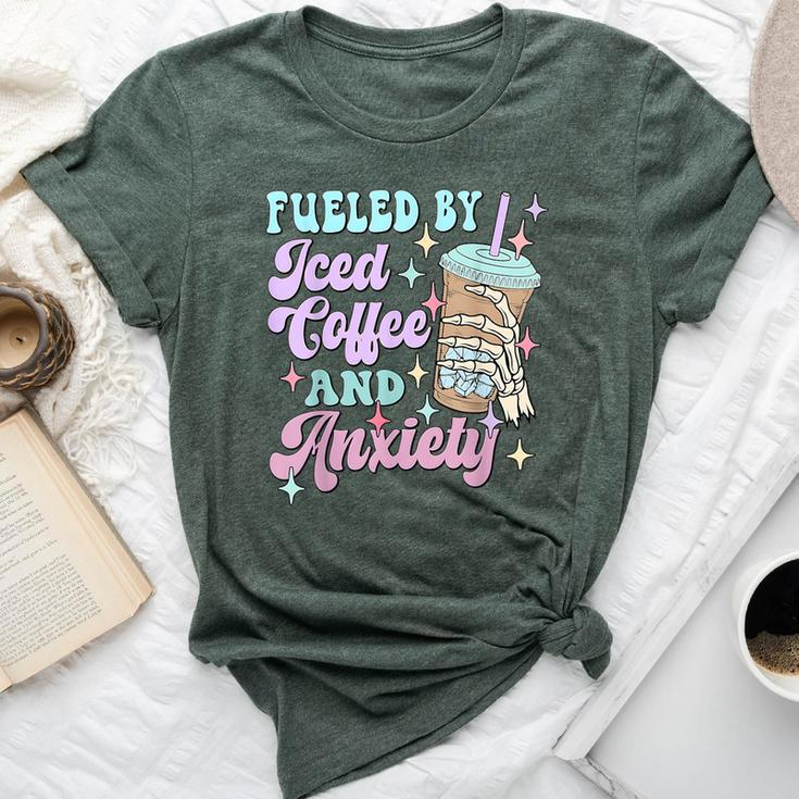 Retro Groovy Coffee Fueled By Iced Coffee And Anxiety Bella Canvas T-shirt