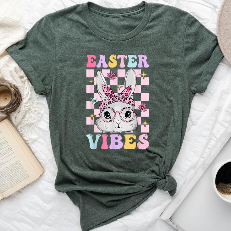 Retro Groovy Easter Vibes Bunny Checkered For Girls Bella Canvas T-shirt