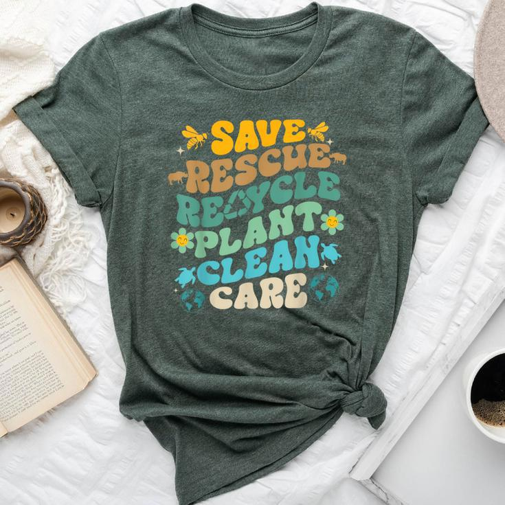 Retro Groovy Save Bees Rescue Animals Recycle Fun Earth Day Bella Canvas T-shirt