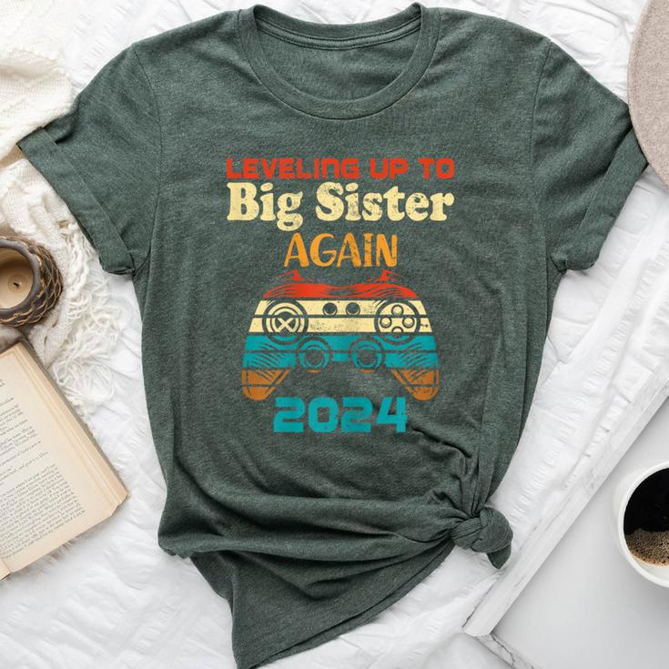 Retro Leveling Up To Big Sister Again 2024 Baby Announcement Bella Canvas T-shirt