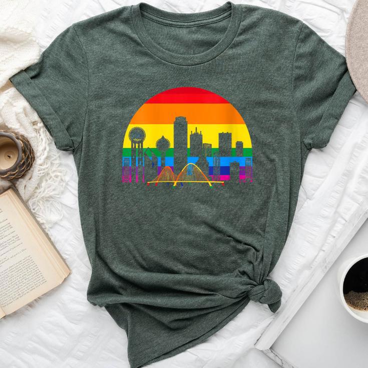 Retro Lgbt Rainbow Dallas Skyline Lesbian Gay Pride Bella Canvas T-shirt