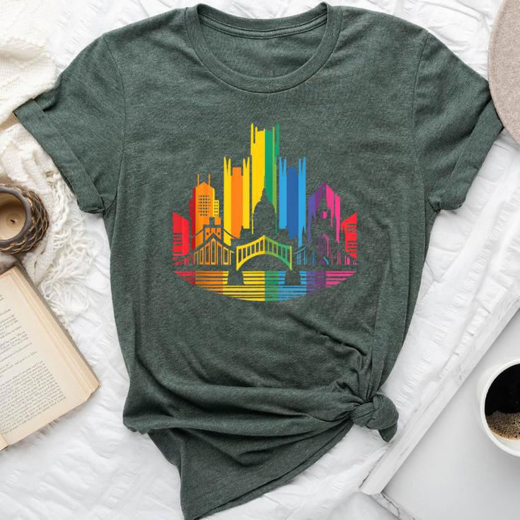 Retro Pittsburgh Skyline Rainbow Lgbt Lesbian Gay Pride Bella Canvas T-shirt