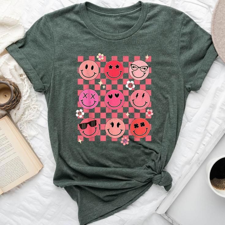 Retro Valentines Day Hippie Groovy Happy Face Love Vibes Bella Canvas T-shirt