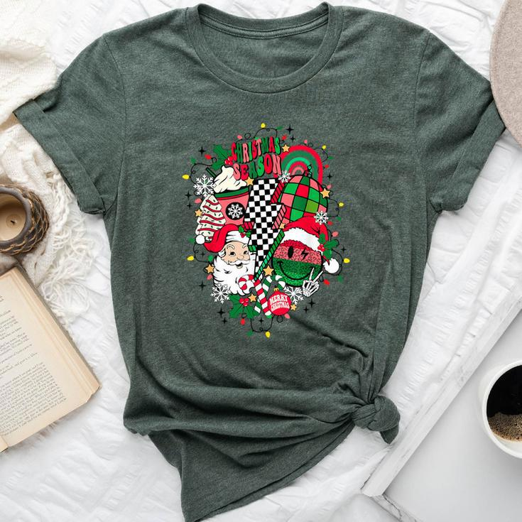 Retro Vintage Groovy Merry Christmas With Santa Claus Bella Canvas T-shirt