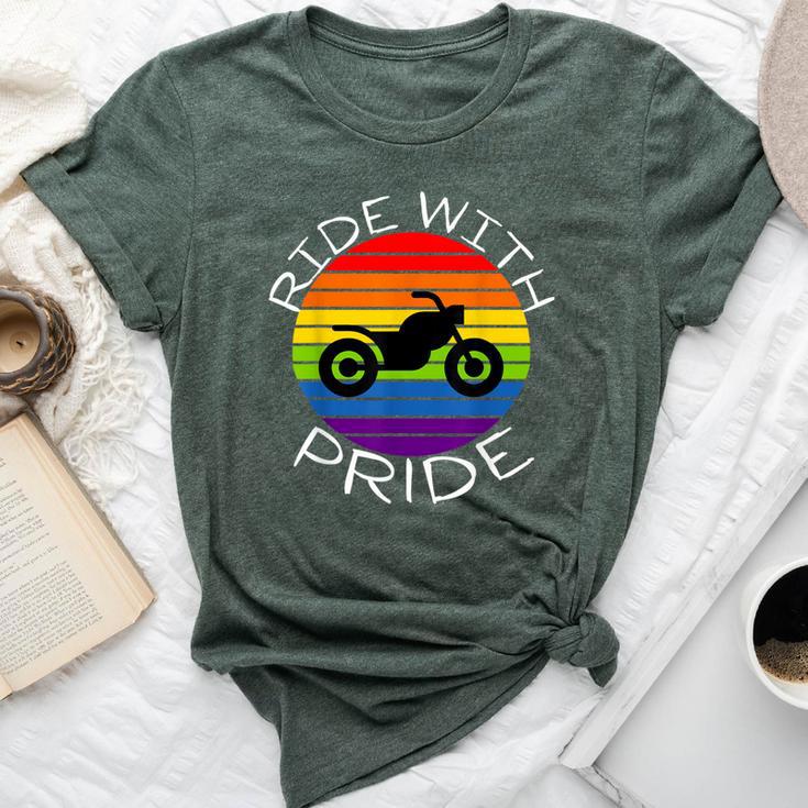 Ride With Pride Gay Bikers Lgbt Month Vintage Retro Rainbow Bella Canvas T-shirt