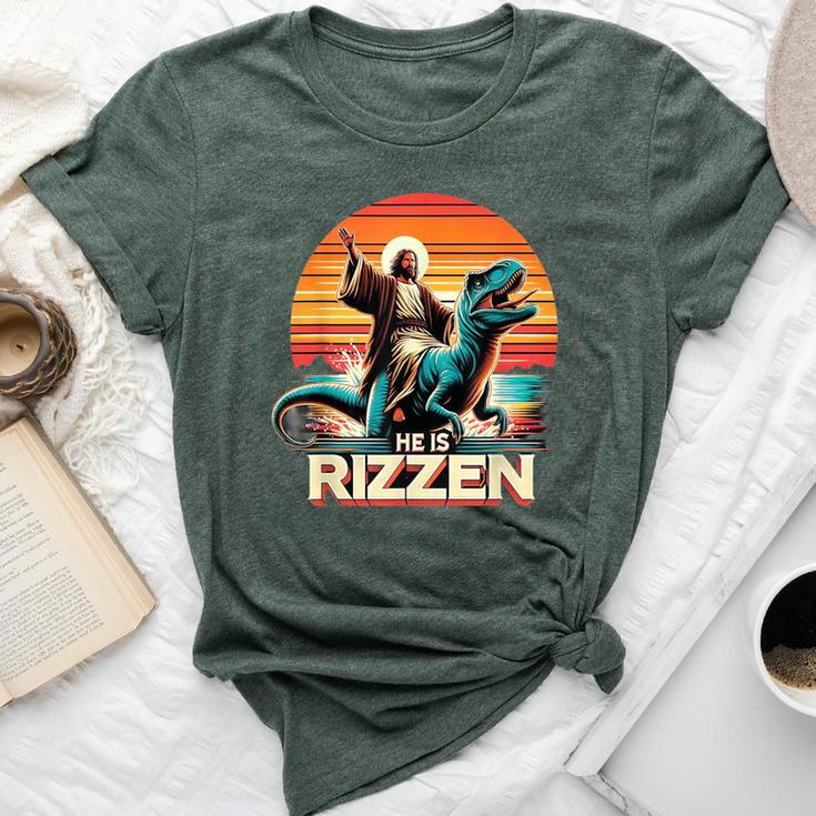 He Is Rizzen Jesus Retro Christian Dinosaur Bella Canvas T-shirt