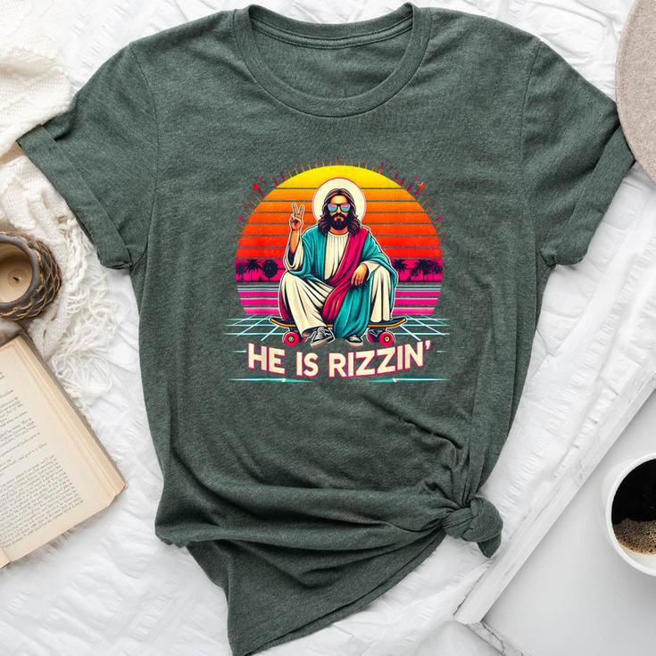 He Is Rizzen Jesus Has Rizzen Skateboarding Christian Lover Bella Canvas T-shirt