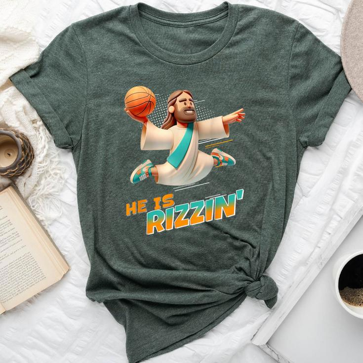 He Is Rizzin' Easter Risen Jesus Christian Faith Basketball Bella Canvas T-shirt