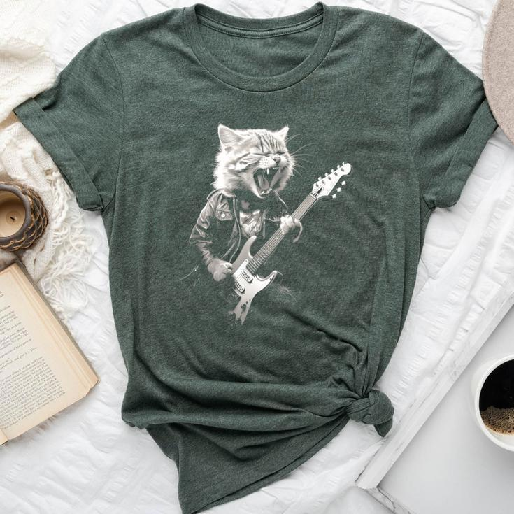 Rock Cat Playing Guitar Guitar Cat Womens Bella Canvas T-shirt