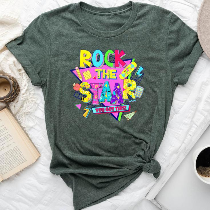 Rock The Staar Test Testing Day Retro Groovy Teacher Stars Bella Canvas T-shirt