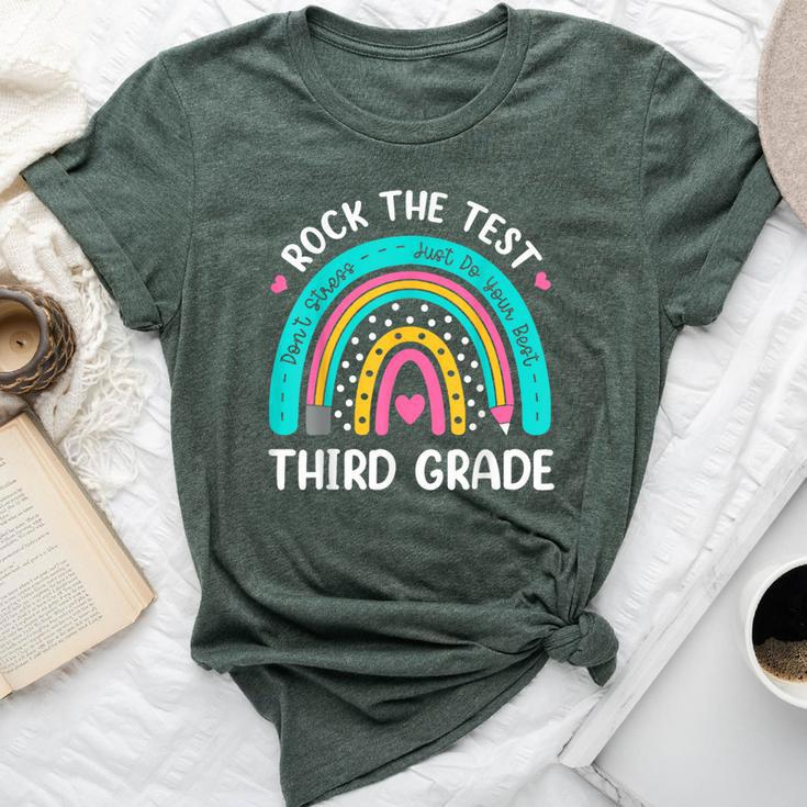 Rock The Test Third Grade Rainbow Test Day Teacher Student Bella Canvas T-shirt