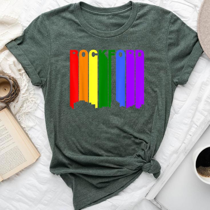 Rockford Illinois Lgbtq Gay Pride Rainbow Skyline Bella Canvas T-shirt