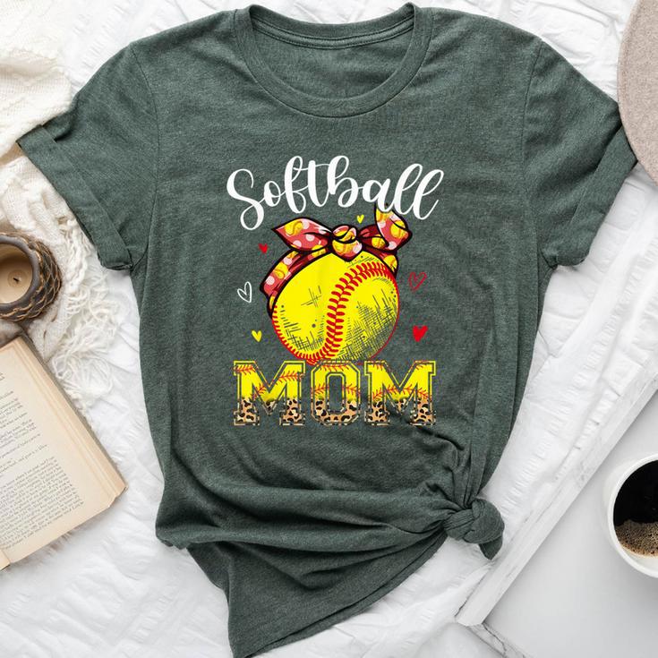 Softball Mom Headband Leopard Softball Ball Mama Bella Canvas T-shirt