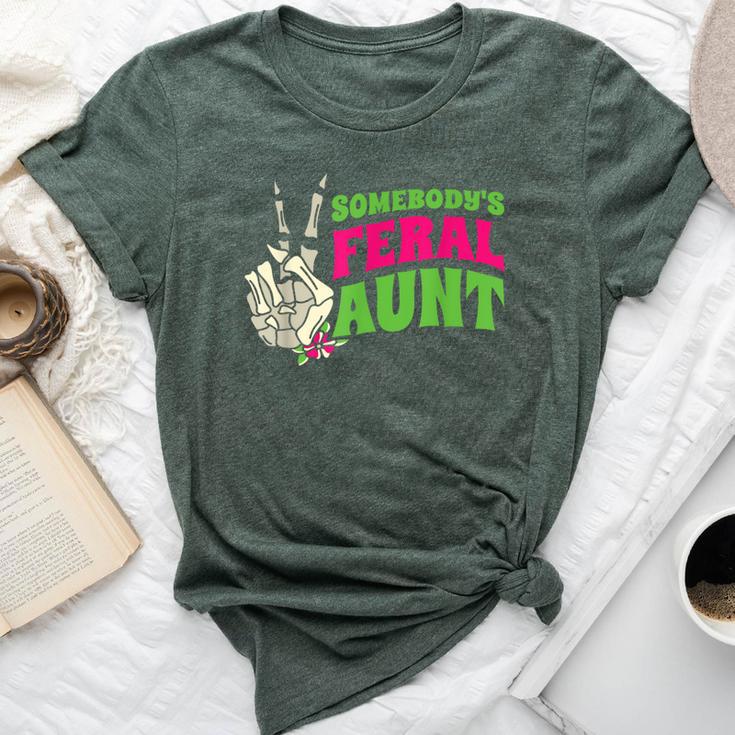 Somebodys Feral Aunt Auntie Sarcasm Groovy Pregnancy Reveal Bella Canvas T-shirt