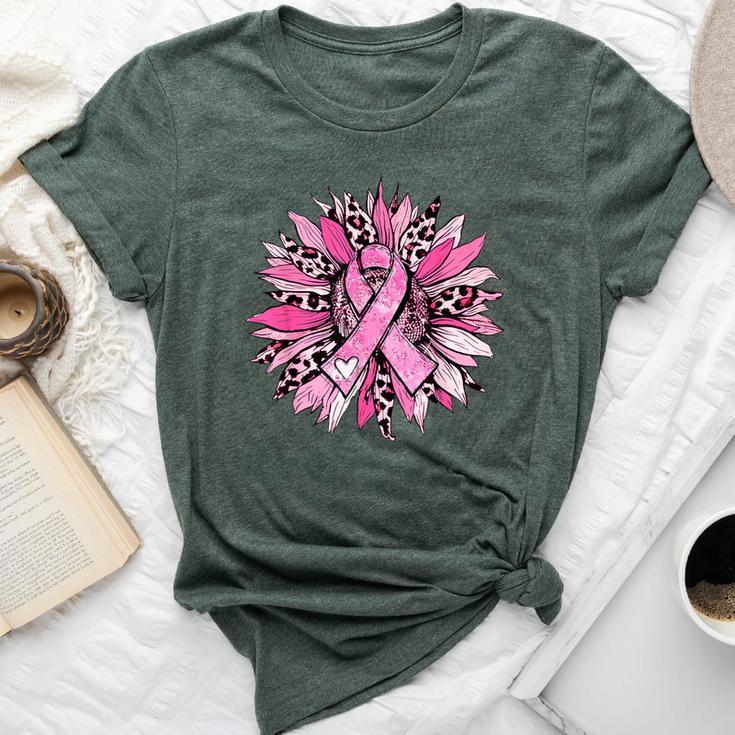 Sunflower Pink Breast Cancer Awareness Girls Warrior Bella Canvas T-shirt