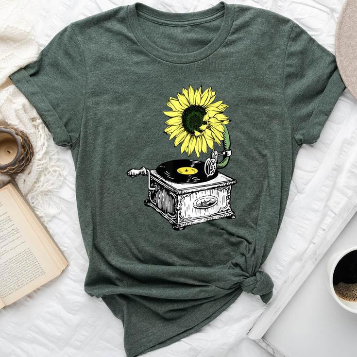 Sunflower Retro Vintage Classic Vinyl Record Player Bella Canvas T-shirt