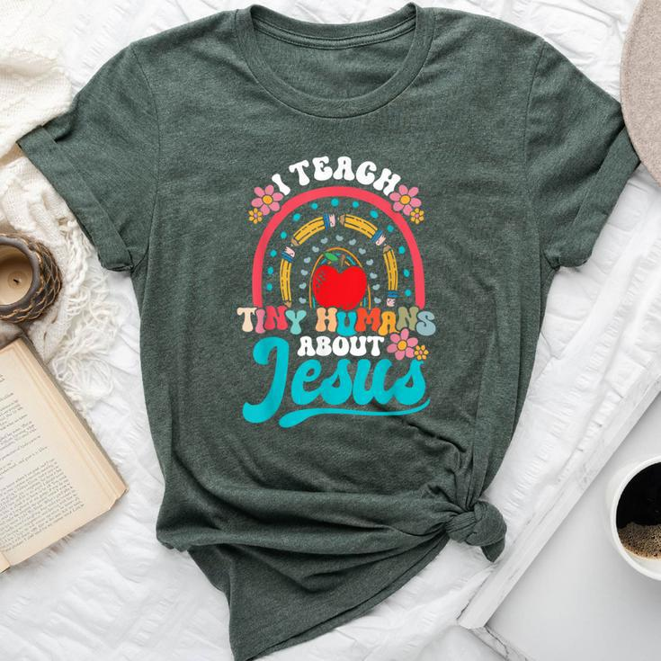 I Teach Tiny Humans About Jesus Christian Teacher Groovy Bella Canvas T-shirt