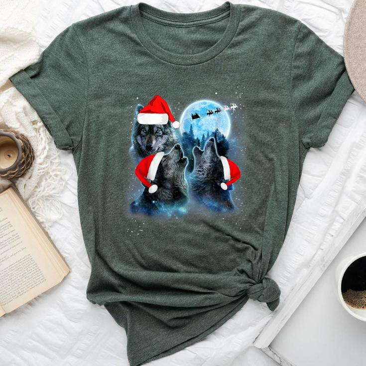 Three Wolves Howling Under Moon Christmas Santa Wolf Lover Bella Canvas T-shirt