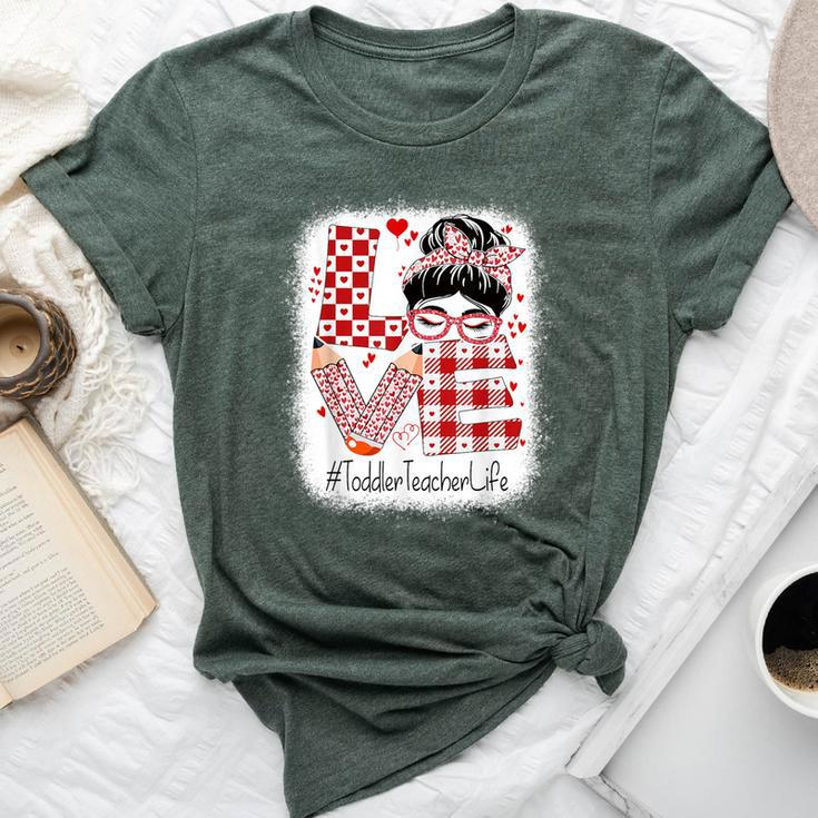 Toddler Teacher Love Messy Bun Valentine's Day Appreciation Bella Canvas T-shirt