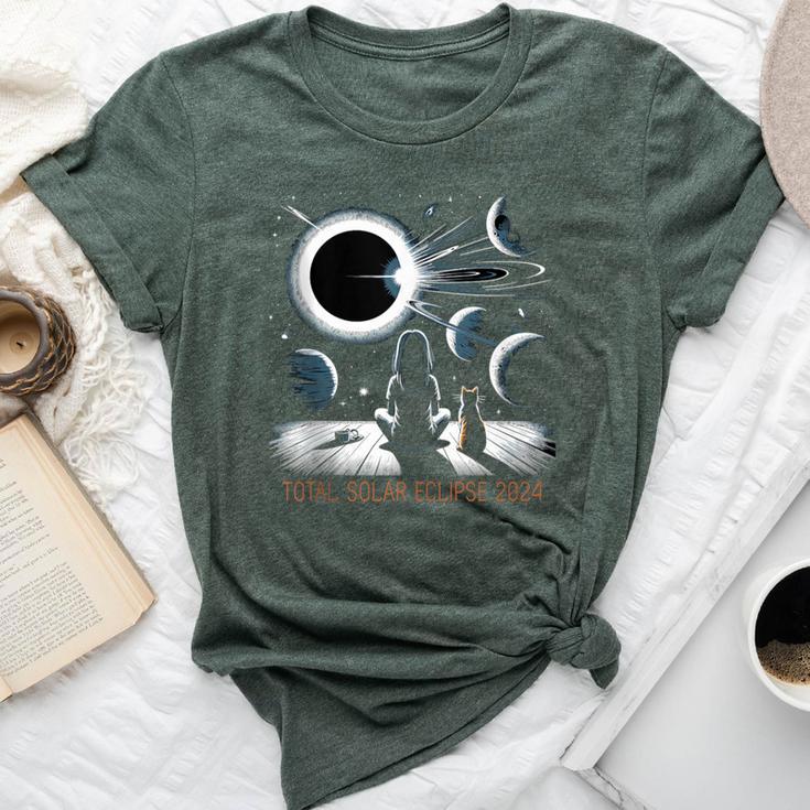 Total Solar Eclipse 2024 Girl Cat Eclipse Bella Canvas T-shirt